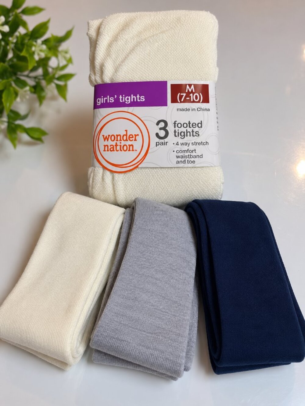 Wonder Nation Girls 3 Pack Footed Tights Size M 7-10